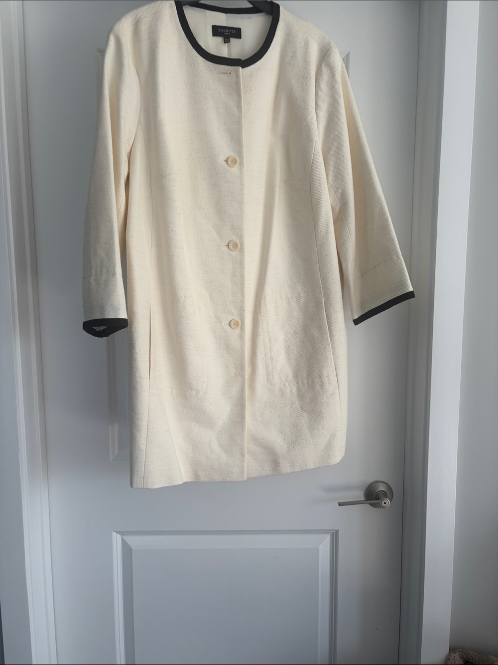 Talbots Cream Coat with Black Trim